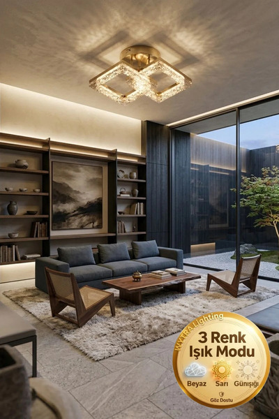 Lüxev Lighting Kare Model 2"li Gold 3 Renk Modu Ledli Modern Tavana sıfır Sal...