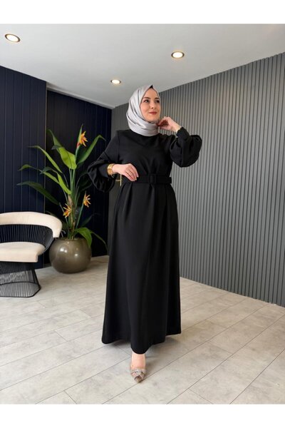 rusemoda Flora Kemerli Balon Kol Elbise