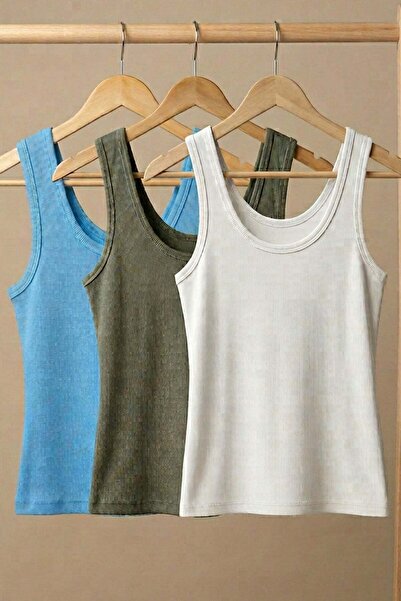 COTENCONCEPT 3 Pieces of Ribbed Fitted Front and Back U-Neck Strap T-Shirts