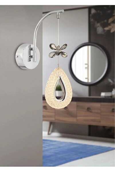 Lüxev Lighting Yağmur Model Tekli Gümüş 3 Renk Modu Kristal Taşlı Salon Mutfa...