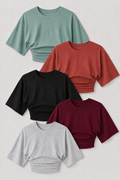 COMBİNE MİCHAİL Kadın Trend Yazlık Şık 5 Li Crop Bluz