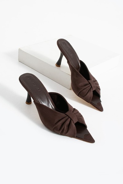 diclepolat Women's Brown Suede Bow Detailed Pointed Toe Thin Heeled Women's S...
