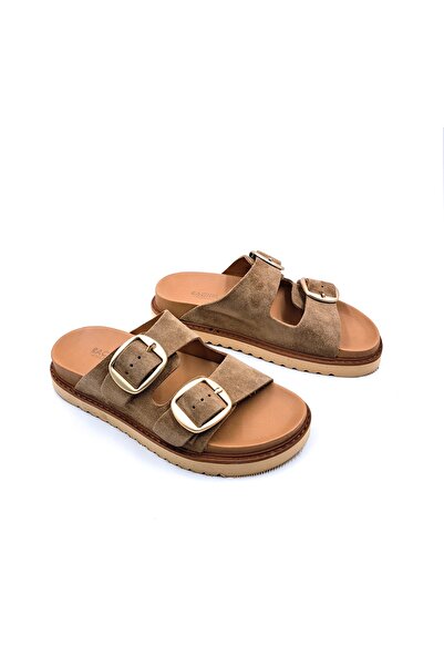 RACHELMILANO Genuine Suede Leather Double-Strapped Camel Beige Anatomical Wom...