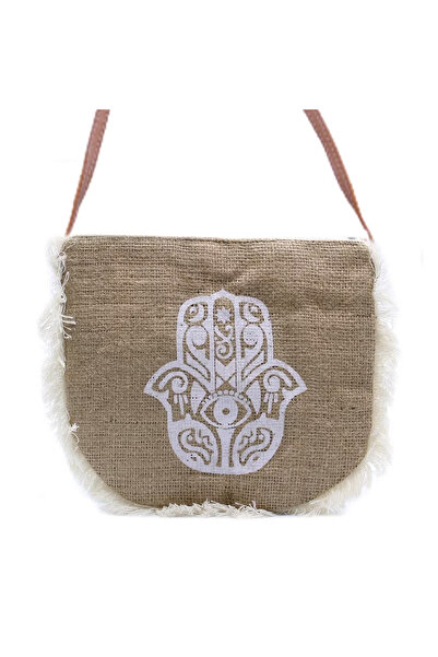 Zensomnia Jute Bag with Fringed and Mystical Hamsa Print – Handmade Bali, 24c...
