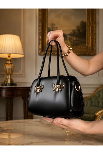 B & S Siyah Fiyonk Detaylı Minimal Şık Kadın Çanta (21-14 cm)