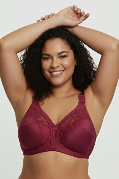 Brashop Dark Pink Plus Size Premium Quality Women's Lace Gathering Bra C Cup ...