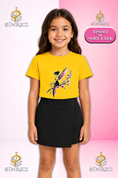 SİNREZ Set pentru fete GIRL CICEK BTERFLY Tricou cu mânecă scurtă imprimat Fu...