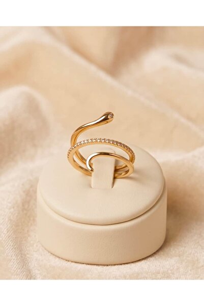 Portakal Esintisi Serpina Inlaid Zircon Stone Spiral Adjustable Ring