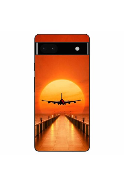 OEM Husa compatibila cu Google Pixel 6A Silicon Gel Tpu Model Airplane Sunset