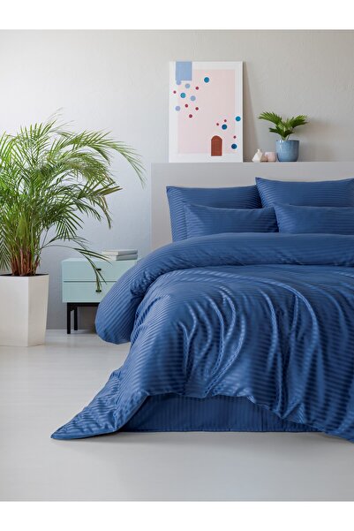 PAMUKCUM Cotton Satin Striped Double Duvet Cover Set