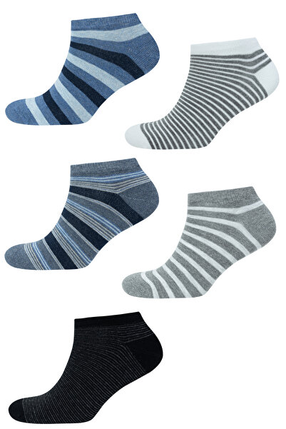 KNITON Striped Sports Booties Men's Socks 5 Pairs Combed Cotton Jacquard Pane...