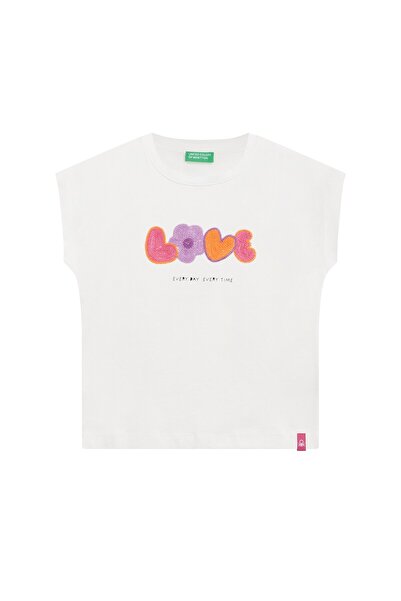 United Colors of Benetton Benetton Girls' Short Sleeve T-Shirt with Text Deta...