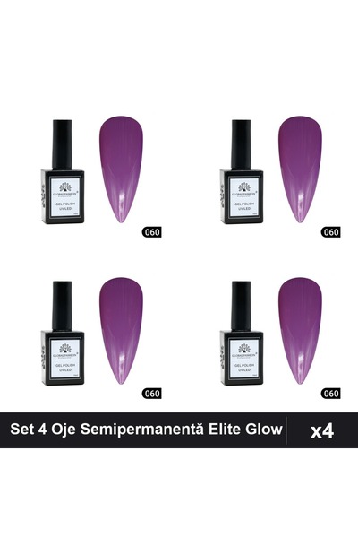 global fashion Set 4 Oje Semipermanentă Elite Glow 15ml, Gel Polish UV/LED