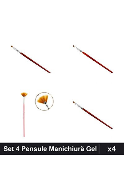 NAİLS Set 4 Pensule Manichiură Gel, Limbă Pisică și Tesit, Pensula Evantai Pr...