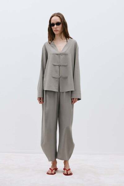 Suud Collection Gray Ellie Linen Balloon Pants