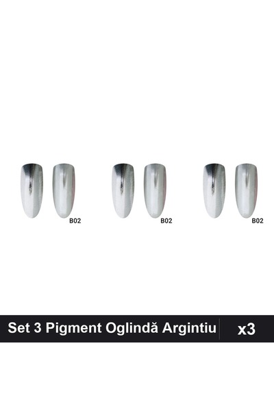 NAİLS Set 3 Pigmenți Oglindă Argintiu, Manichiură Mirror Effect, Pudră Chrome...