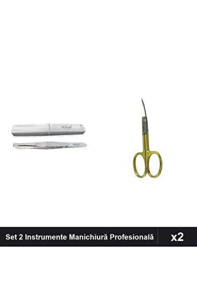 One Group Set 2 Instrumente Manichiură Profesională - Penseta și Forfecuță Aurie
