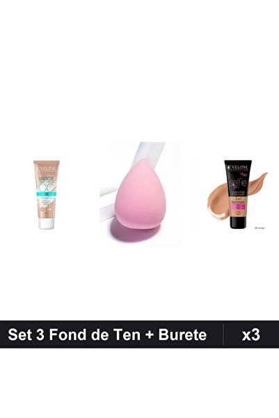 Eveline Set 3 Fond de Ten CCC Magical + Selfie Time 2in1, Burete Makeup Inclus