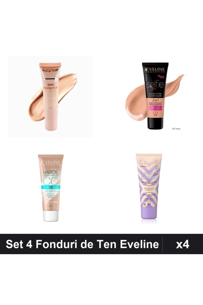 Eveline Set 4 Fonduri de Ten și Ruby Rose, Nuante 01-05, Acoperire Completa 30ml