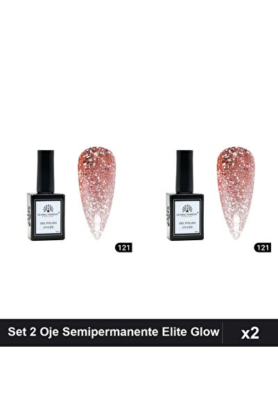 global fashion Set 2 Oje Semipermanente Elite Glow 15ml, Gel Polish UV/LED
