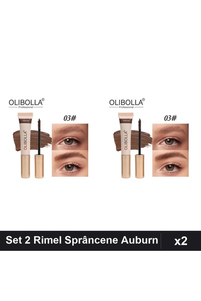 OLİBOLLA Set 2 Rimel Sprâncene #03 Auburn, Makeup Profesional Waterproof