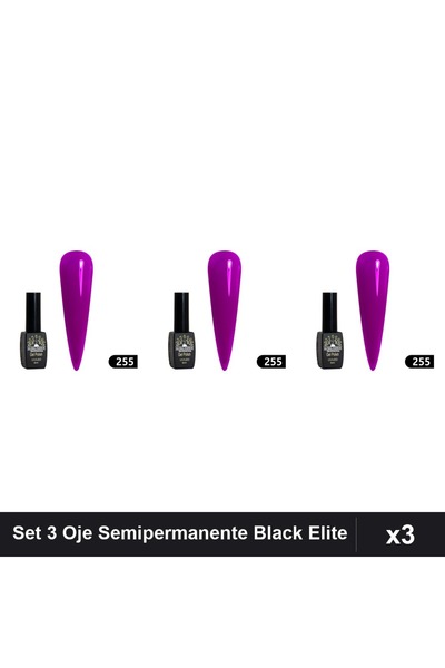 global fashion Set 3 Oje Semipermanente Black Elite 8ml, Manichiura UV/LED Pr...