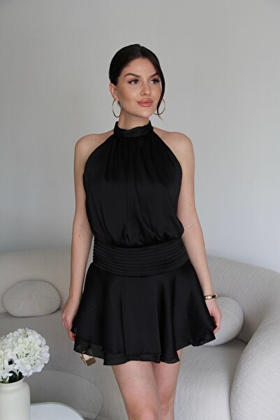 Julidress Rochie mini cu design detaliat și pliuri, cu decolteu tip halter