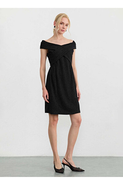 Selen Siyah Kadın V Yaka Standart Fit Elbise 26YSL7825