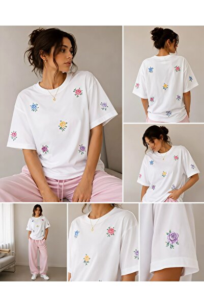 LOTS MODA Oversize Rose Printed Women's T-Shirt