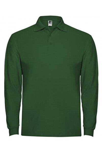 ROLY Tricou polo bărbătesc cu mânecă lungă, 100% bumbac, Estrella, verde sticlă