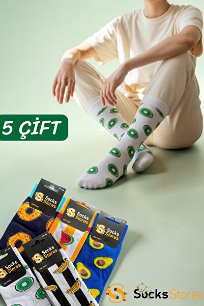 Socks Stores Set de 5 perechi de șosete lungi parfumate cu model de fructe, u...