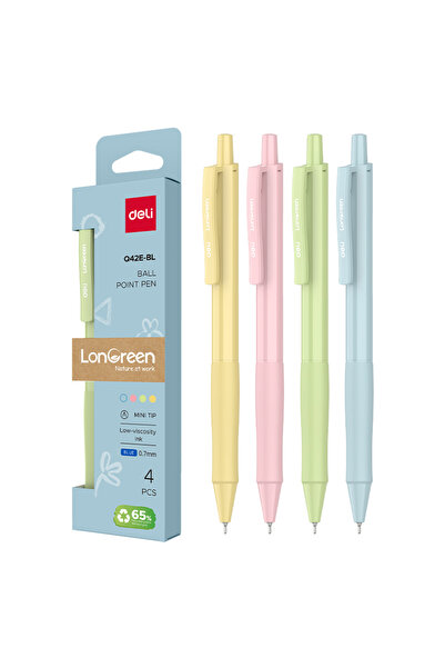 Deli SET OF 4 PENS WITH 0.7MM MECHANISM PASTEL BLUE BODY LONGREEN RECYCLED PL...