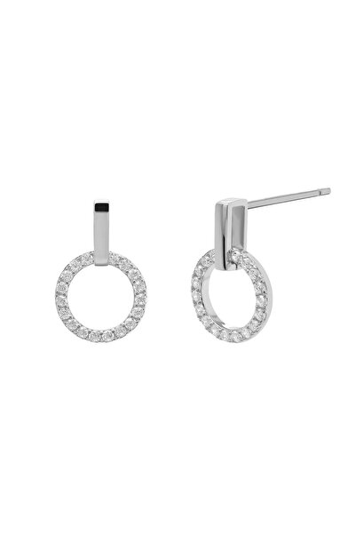 Lisa&Co. Cercei Argint Shiny Circle Piece Argint placat cu rodiu / Zircon / Alb