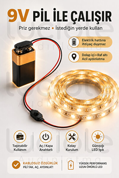 luciole 4 Metre Günışığı 9V Pilli Anahtarlı Şerit LED Set Pil Dahil Prizsiz Y...