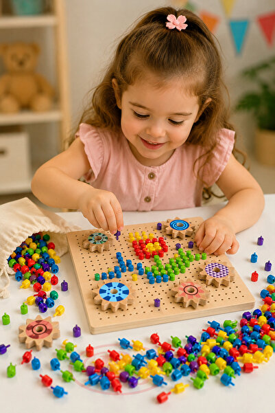 RCO Joc Mozaic din Lemn pentru Copii, 257 Piese Pioneze Colorate, Joc Educati...