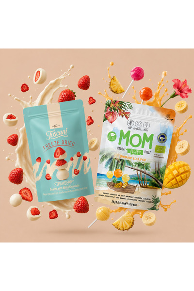 MOM Organic Tropical Lollipops and Freeze-Dried Strawberry Dragee Covered in ...