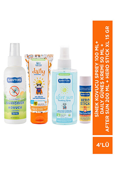 BABYTON Sivrisinek Kovucu Sprey + Daily Güneş Kremi 50 ml + After Sun + Hero ...