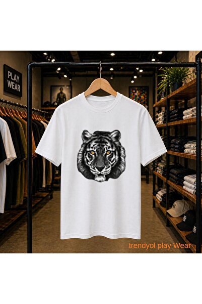 playwear Μπλουζάκι με στάμπα Tiger Chest, 100% βαμβακερό, oversized, με χαλαρ...