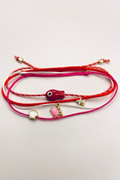 Concept HuBuTU 4 Pieces Bohemian Series Red Pink Anklet Set with Sea Beach Fi...