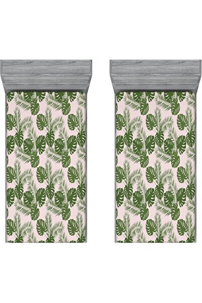 Abakuhaus Set tropical de 2 cearșafuri cu elastic, cu model frunză de palmier...