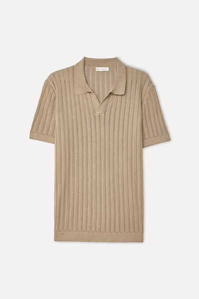 Mudo Men's Mink Color Jacquard Polo Collar Short Sleeve Knit Sweater
