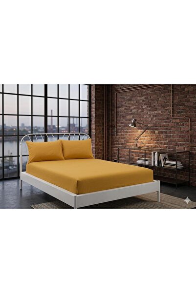 VİLERA HOME Mustard Yellow 100% Akfi̇l Fabric Double Bed Sheet Set