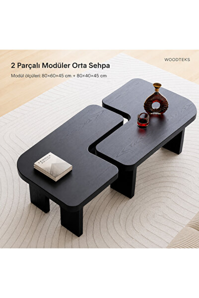 mywoodteks Woodteks Modena 2 Parçalı Modüler Orta Sehpa | Modern Siyah Orta S...