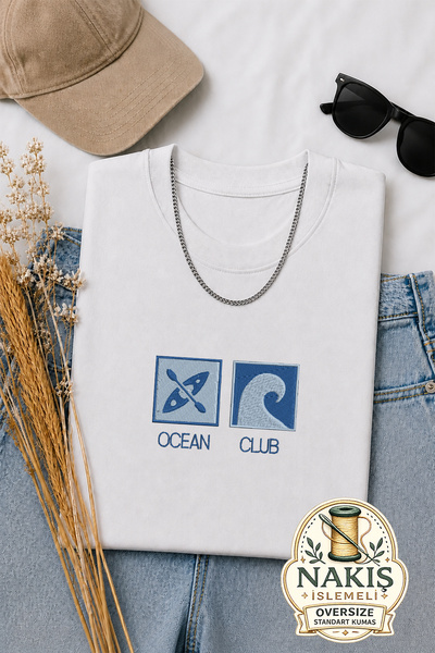 Vela Rossa Home Ocean Club Embroidered White Oversize Unisex T-Shirt 30/1 Reg...