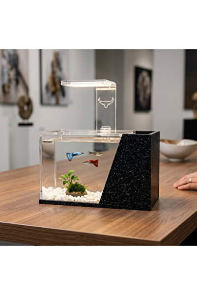 MZ Slanted Acrylic Desktop Fish Tank Black Marble Base Angled Nano Aquarium w...