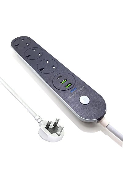 Generic وصلة تمديد كهربائية بطول 3 متر مع 3 مقابس بريطانية، ومنافذ USB و Type...