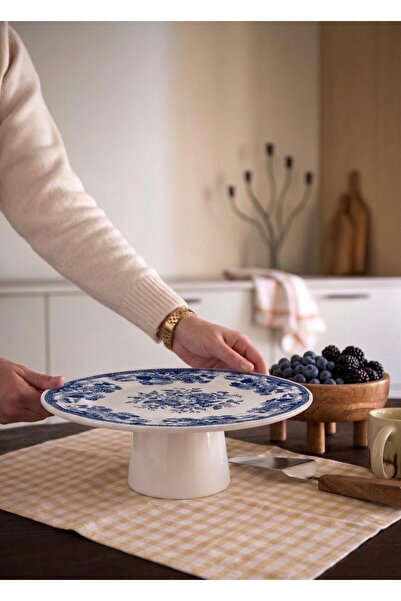 Dame Marie Footed Cake and Presentation Serving Plate Blue