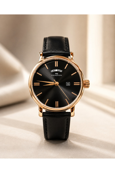 Formotion Deri Klasik Erkek Kol Saati Çalışan İç Fonksiyonlar Siyah Rose Gold...