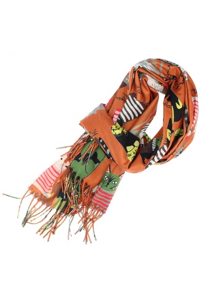 ButicCochet Eșarfă de damă, Buticcochet, Cașmir, 70x170 cm, model cu pisici, ...