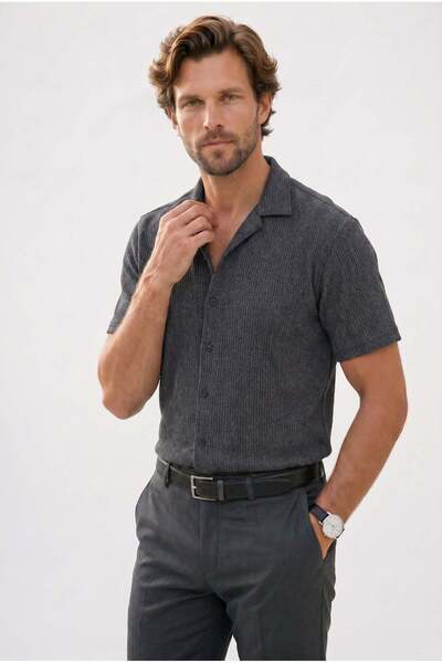 Tudors Men's relaxed fit soft-touch knit short sleeve polo shirt in anthracite